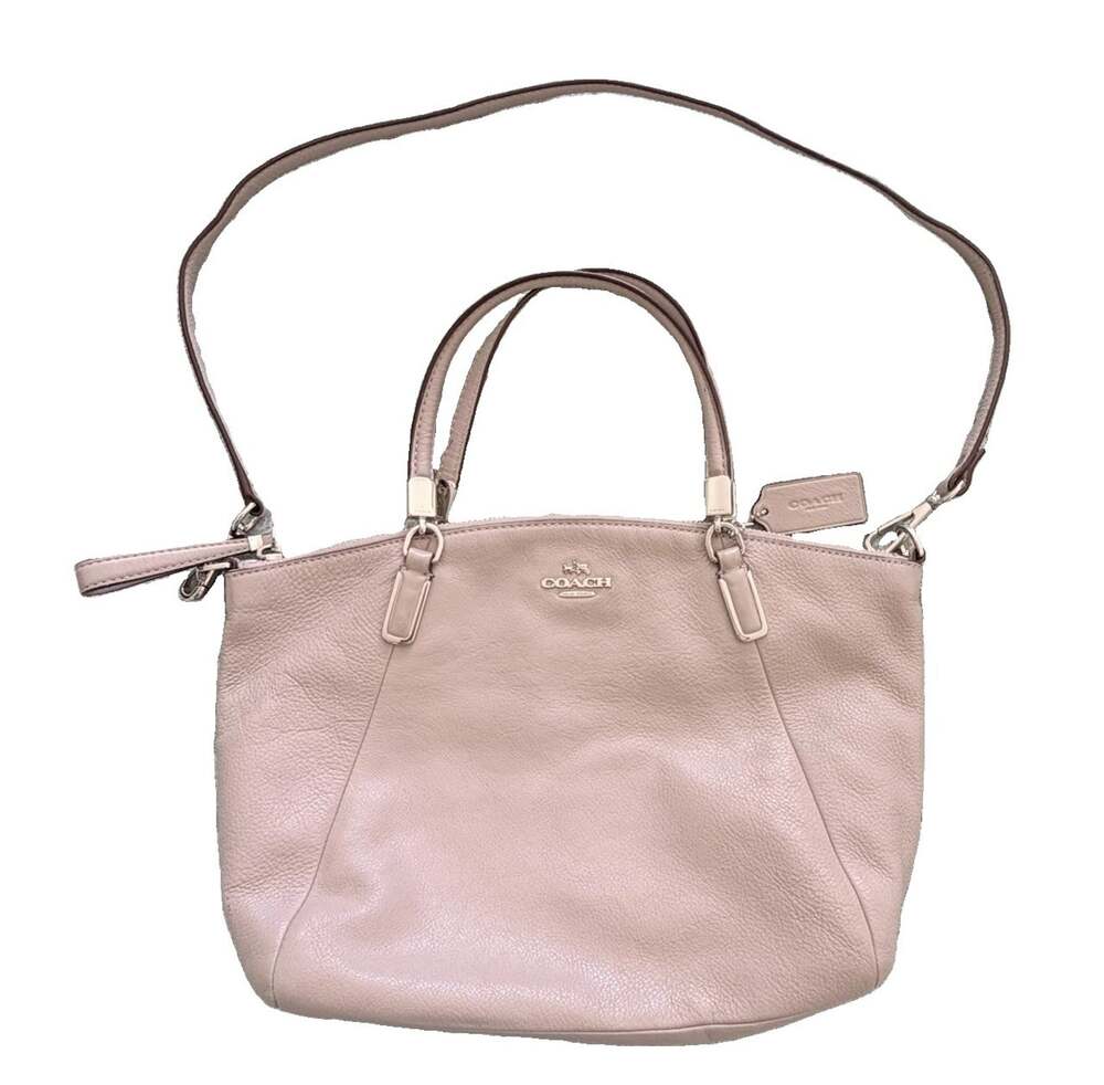 COACH Kelsey Satchel Pebbled Leather Logo Shoulder Purse Taupe/Ivory